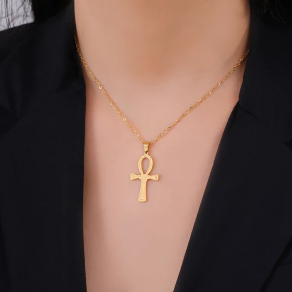 Lucktune Ankh croix amulette égyptienne collier en acier inoxydable clé de la vie symbole Crucifix pendentif collier femmes Religion bijoux – Image 39