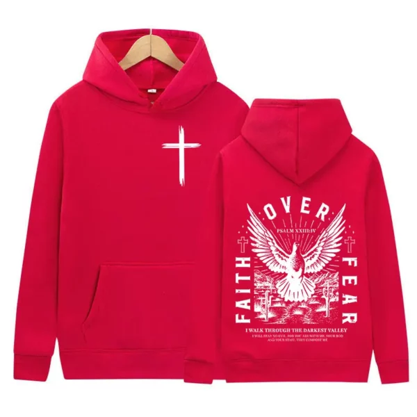 Sweat à capuche imprimé Jésus sur la peur pour hommes et femmes, sweat-shirt rétro chrétien, sweats à capuche sourire, sweats à capuche rétro, mode Harajuku, lettre inversée – Image 3
