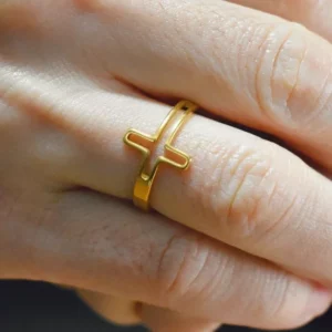 Bagues croix de Jésus en acier inoxydable pour hommes et femmes, matiques réglables, bijoux religieux chrétiens, cadeaux en gros