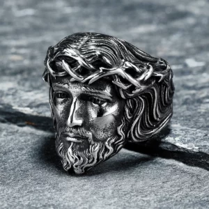 Bague en acier inoxydable 316L pour hommes, anneaux de visage de jésus chrétien, amulette de Religion Punk Rock pour motard masculin, bijoux pour petit ami, meilleur cadeau