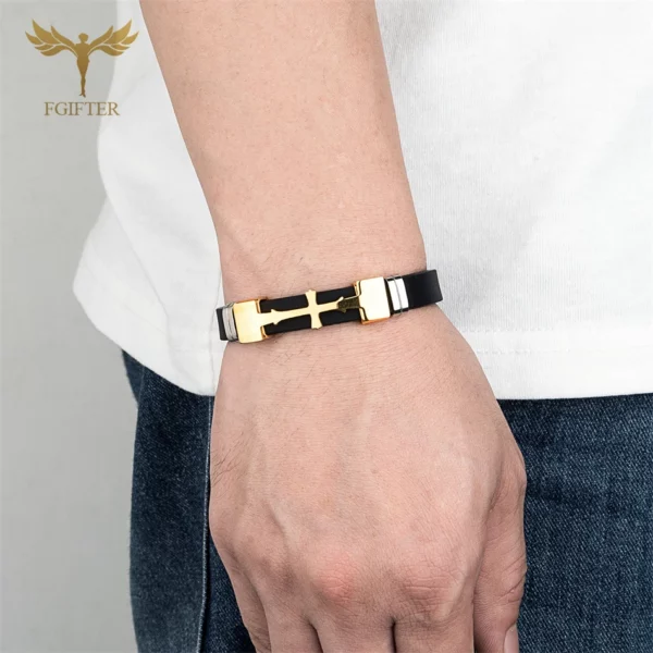Bracelets en acier inoxydable pour documents en or, accessoire de symboles croisés, plusieurs couleurs, bracelet en caoutchouc, bracelets, religion chrétienne, bijoux – Image 5