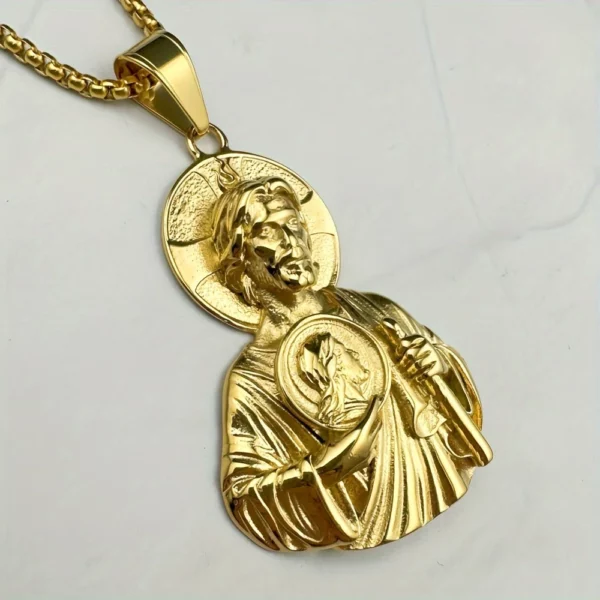 Pendentif en acier inoxydable 316L, bijoux dorés de Saint Jude, douze apôtres de jésus, cadeau de vacances de style fête hip-hop – Image 4