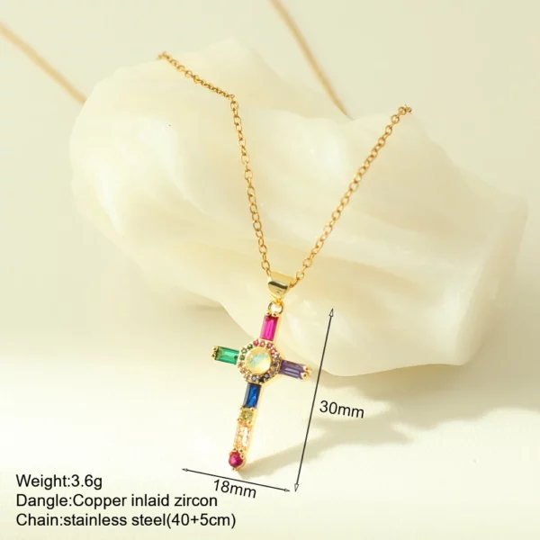 Nouveau en été couleur or bijoux pour Boho Croix et Vierge Marie Collier Pour Femmes En Acier Inoxydable Longue Chaîne Jésus Choker – Image 21