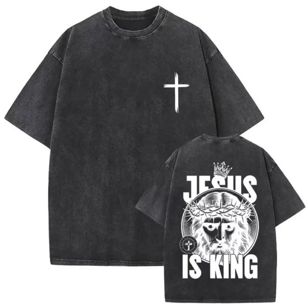 T-shirt délavé Vintage pour hommes et femmes, style religieux chrétien, jésus pardonne le père, gothique Rock, surdimensionné, Streetwear – Image 24